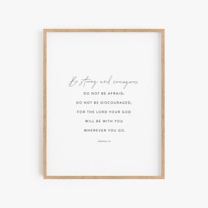 Joshua 1:9, Be Strong and Courageous, Nursery Bible Verse Print, Kids Christian Wall Art, Christian Gift, Modern Scripture Wall Art