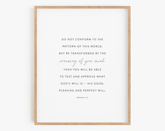 Romans 12:2, Do Not Conform to the Pattern, Modern Bible Verse Print, Baptism Gift, Bible Quote, Minimal Christian Wall Art