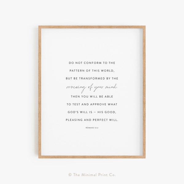 Romans 12:2, Do Not Conform to the Pattern, Modern Bible Verse Print, Baptism Gift, Bible Quote, Minimal Christian Wall Art