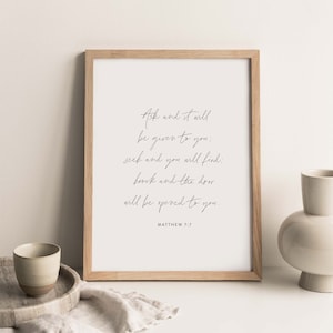 Ask Seek Knock, Christian Wall Art, Scripture Printable, Bible Verse Wall Art, Scripture Wall Art, Modern Bible Verse, Matthew 7:7