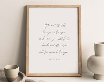 Ask Seek Knock, Christian Wall Art, Escritura imprimible, Bible Verse Wall Art, Scripture Wall Art, Modern Bible Verse, Mateo 7:7