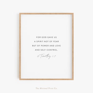 2 Timothy 1:7, Bible Verse Printables, Baptism Gift, Christian Prints, Bible Quote, Modern Christian Wall Art, Christian Home Decor