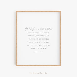2 Timothy 3:16-17, All Scripture is God-breathed, Christian Office Decor, Church Decor, Gift for Pastor, Modern Bible Verse Wall Art