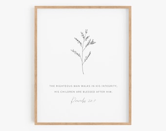 Proverbs 20:7, Christian Fathers Day Gift, Father's Day Bible Verse Printable, Gift for Husband, Scripture Gift for Dad, Christian Dad Gift
