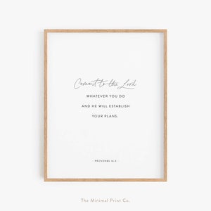 Verpflichte Dich dem Herrn, Sprüche 16: 3, Büro Bibelvers, Christliche Wandkunst, Schriftwandkunst, Moderne Christliche Wandkunst, Büroschrift