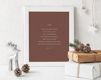 For To Us a Child is Born, Isaiah 9:6, Christmas Bible Verse Decor, Christian Christmas Prints, Scripture Wall Art Printable