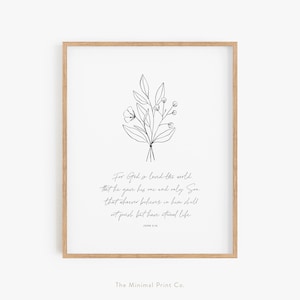 John 3:16, For God So Loved the World, Easter Bible Verse Printable, Gospel Christian Wall Art, Floral Easter Decor, Scripture Wall Art