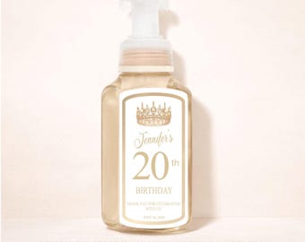May include: A clear soap dispenser with a gold label featuring a crown and the text "Jennifer's 20th Birthday." The label also includes the text "Thank you for celebrating with us" and the date July 16, 2006. The dispenser has a white pump.