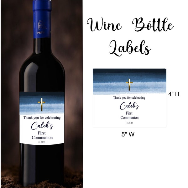 Custom Made Personalized Wine Bottle Stickers, Baptism - First Communion - Confirmation Stickers for Wine Bottles, Wine Bottle Labels