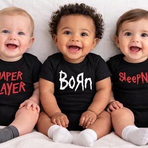 Metal Baby Bundle- 3 Black Baby Bodysuits Gift Set- Born/ Diaper Slayer/ Sleepnot image 2