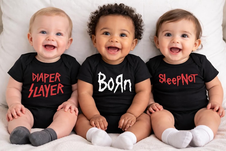 Metal Baby Bundle- 3 Black Baby Bodysuits Gift Set- Born/ Diaper Slayer/ Sleepnot image 2