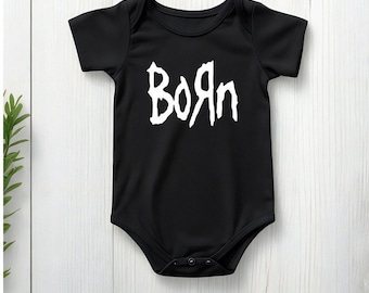 Cadeau bébé fans de Korn - grenouillère bébé « né » noire - cadeau bébé rock - cadeau baby shower fan de rock - cadeau bébé fan en métal