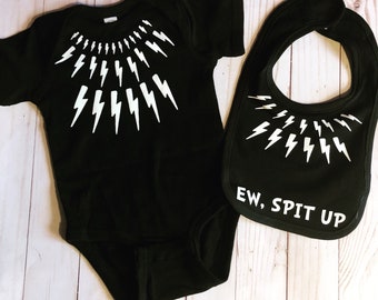 Lightning Bolt Baby Bodysuit & Bib Set: Matching Baby Sprinkle Gift