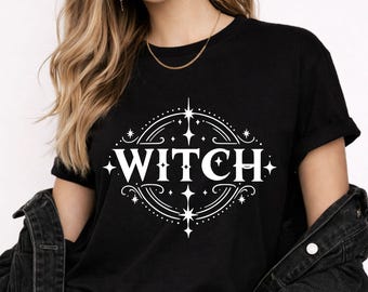 Camiseta de bruja vintage, camiseta con estampado celestial, camiseta de luna pagana, camiseta gótica espiritual