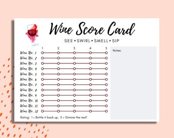 Wine Tasting Score Card | Up to 12 Wines | Printable Score Card
