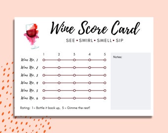 Wine Tasting Score Card | Six Wines | Printable Score Card