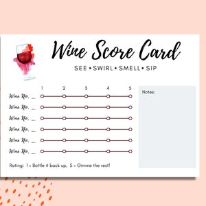 Carte de pointage de dégustation de vin | Remplissez les chiffres | Carte de score imprimable