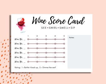 Wine Tasting Score Card | Fill in Numbers | Printable Score Card