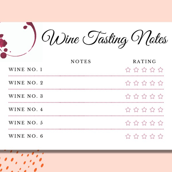 Wine Tasting Notes | Six Wines | Printable Score Card