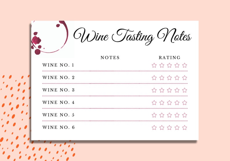 Wine Tasting Notes Six Wines Printable Score Card Etsy