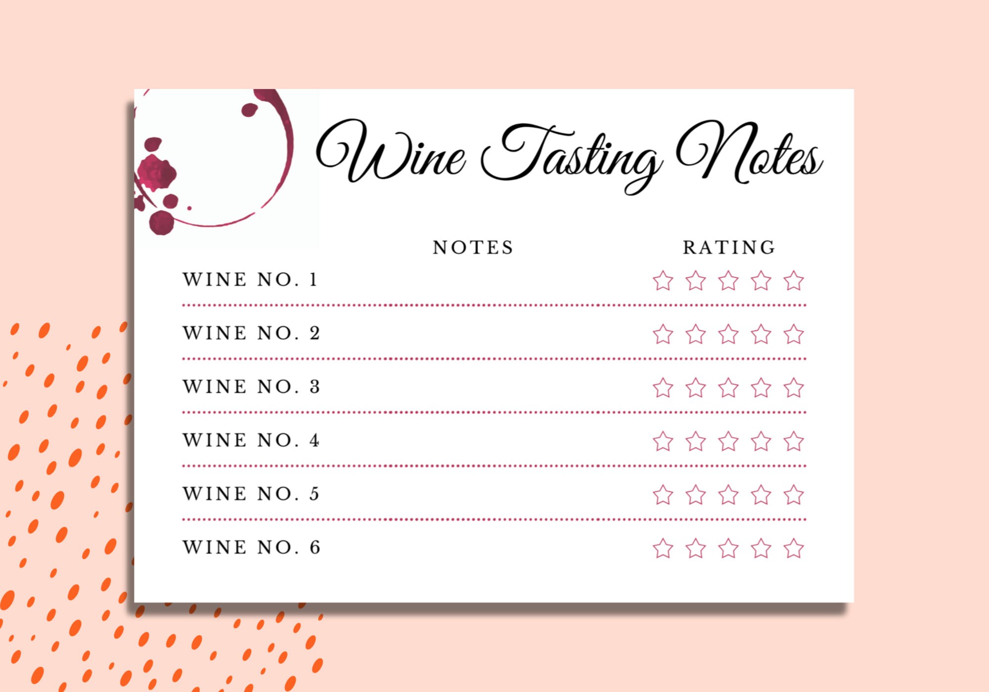 Wine Scoring Cards Printable