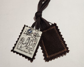 Traditional Catholic 100% brown wool scapular with medals.