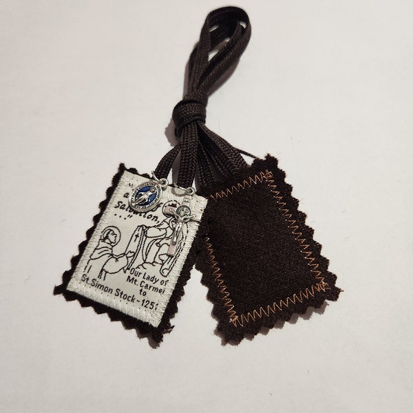 Traditional Catholic 100% brown wool scapular with medals.