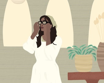 Minimalist Woman with Plants Art Print: Boho Home Decor