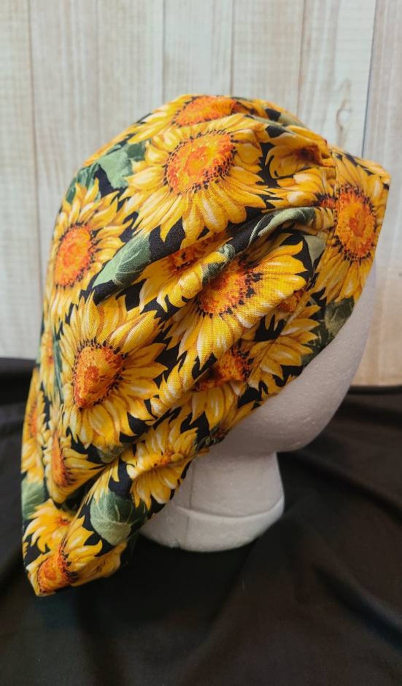 Sunflower Surgical Hat Bonnet with elastic Bouffant Scrub Hat