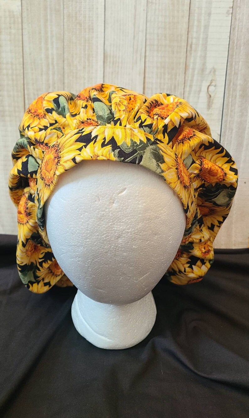 Sunflower Surgical Hat Bonnet with elastic Bouffant Scrub Hat