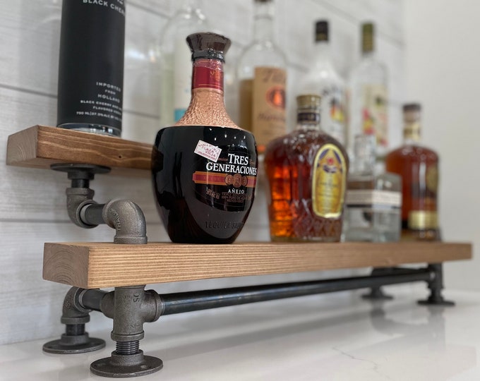 Freestanding Tiered Display | Industrial Bar Shelf | Liquor Bottle Display