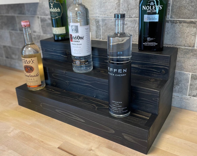 Tiered Liquor Bottle Display, Handmade Alcohol Display, Bar Organizer, Any Size Tiered Display, Kitchen Shelf