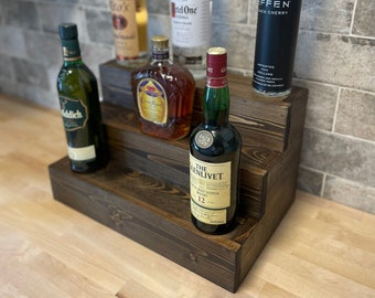 Any Size Liquor Bottle Display | Handmade Tiered Bottle Shelf | Bar Organization | Wine Shelf | Bar Display | Kitchen Counter Shelf