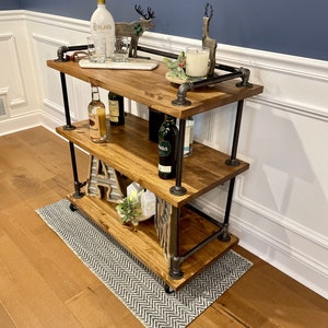 Industrial Bar Cart, Industrial Beverage Cart, Rolling Cart, Coffee Cart, Kitchen Island, Rolling Beverage Cart, Wine Cart, Kitchen Island image 2