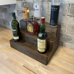 Any Size Liquor Bottle Display | Handmade Tiered Bottle Shelf | Bar Organization | Wine Shelf | Bar Display | Kitchen Counter Shelf
