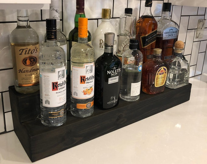 Tiered Bottle Display | Alcohol Shelving | Bar Organization | Display Shelf | Bar Display