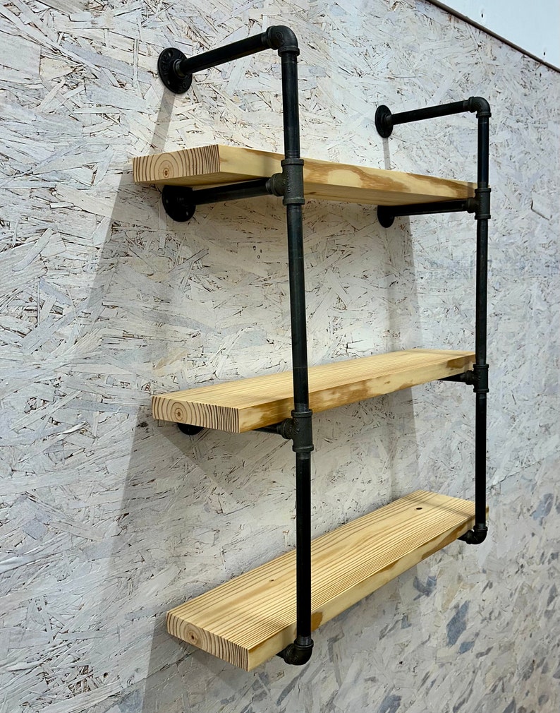 Industrial Pipe Floating Shelves | Farmhouse Wall Mounted Bookcase bild 7
