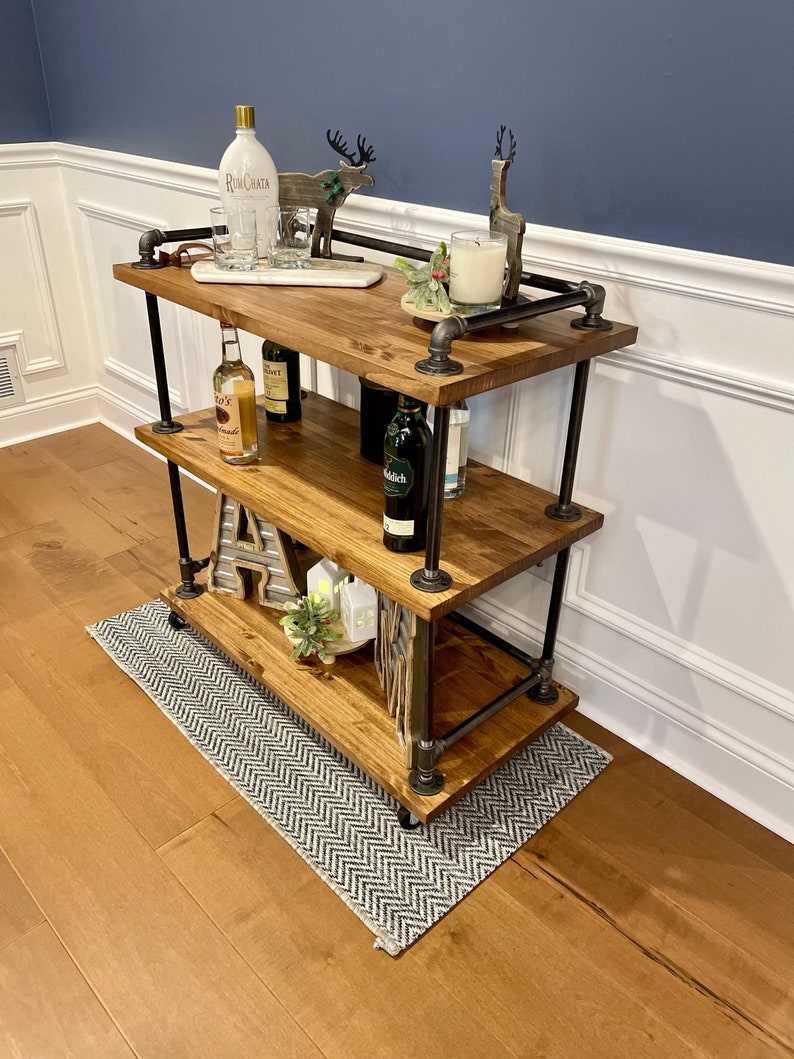 Industrial Bar Cart, Industrial Beverage Cart, Rolling Cart, Coffee Cart, Kitchen Island, Rolling Beverage Cart, Wine Cart, Kitchen Island image 2