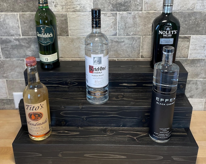 Handmade Tiered Bottle Display - Alcohol Bar Shelf - Bar Display