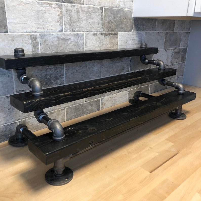 Black Pipe Tiered Liquor Shelving Bar Display Kitchen Etsy