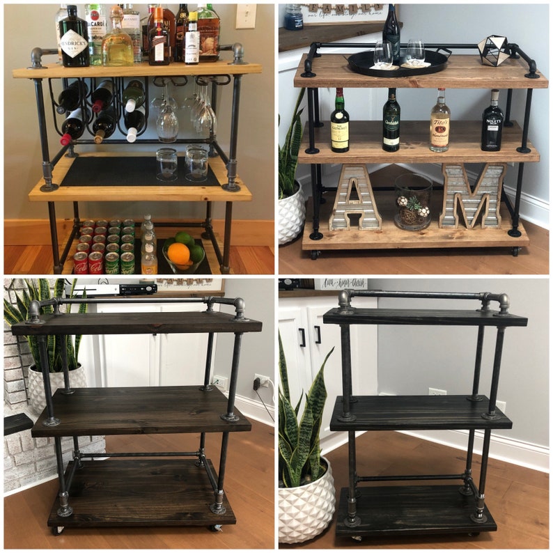 Industrial Bar Cart, Industrial Beverage Cart, Rolling Cart, Coffee Cart, Kitchen Island, Rolling Beverage Cart, Wine Cart, Kitchen Island image 5