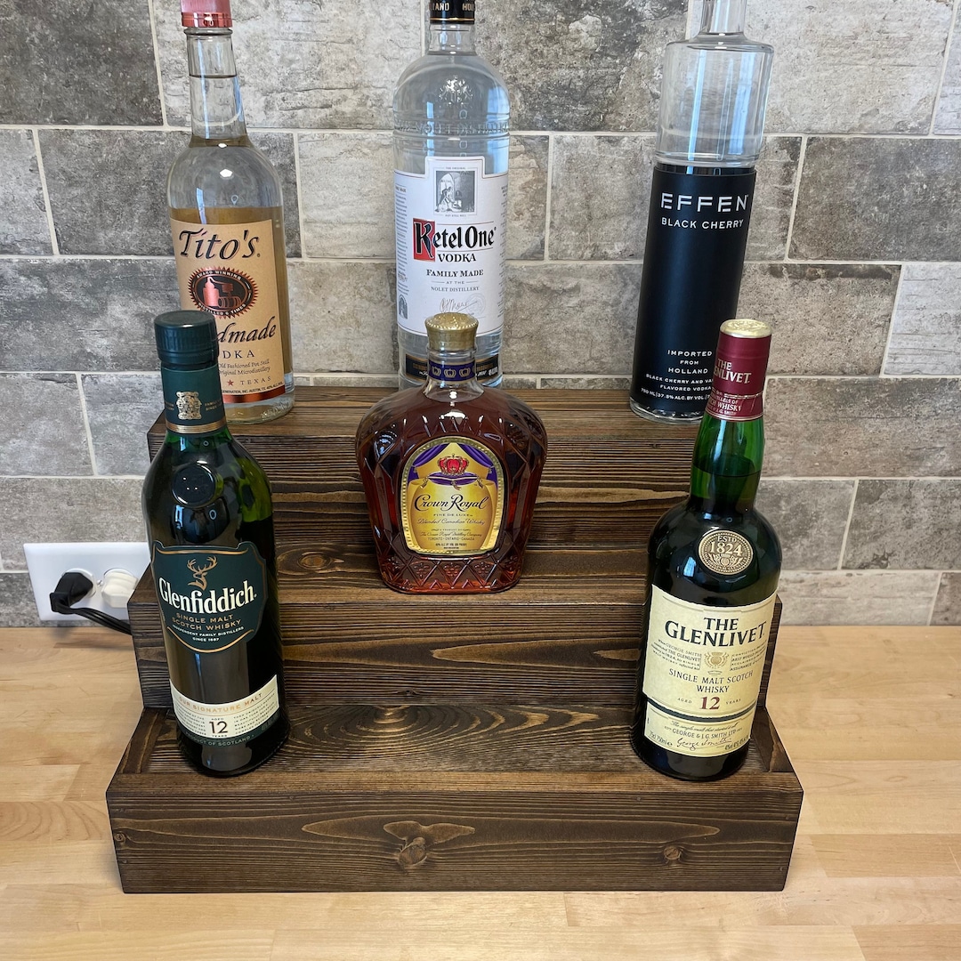 Handmade Tiered Bottle Shelf Liquor Bottle Display Bar Organization Bar