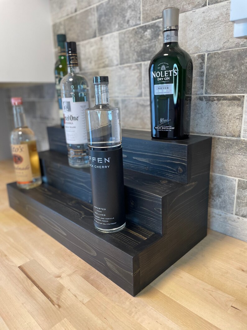 Liquor Bottle Display Tiered Bottle Shelf Bar Organization Etsy