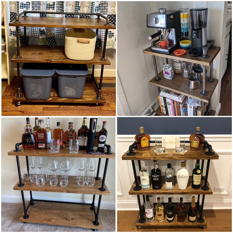 Industrial Bar Cart, Industrial Beverage Cart, Rolling Cart, Coffee Cart, Kitchen Island, Rolling Beverage Cart, Wine Cart, Kitchen Island image 6