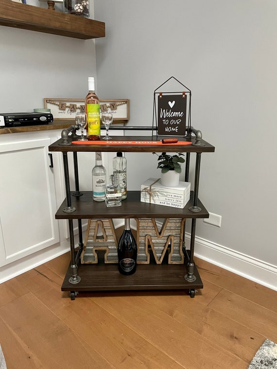 Rolling Rustic Black And Natural Bar Cart Rolling Rustic Black And Natural Bar Cart
