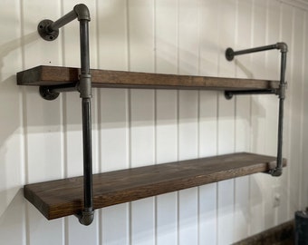 Industrial Wall Mounted Black Pipe Shelving | Open Bookshelf | Kitchen Storage | Industrial Pipe Shelf | Wall Mounted Shelf