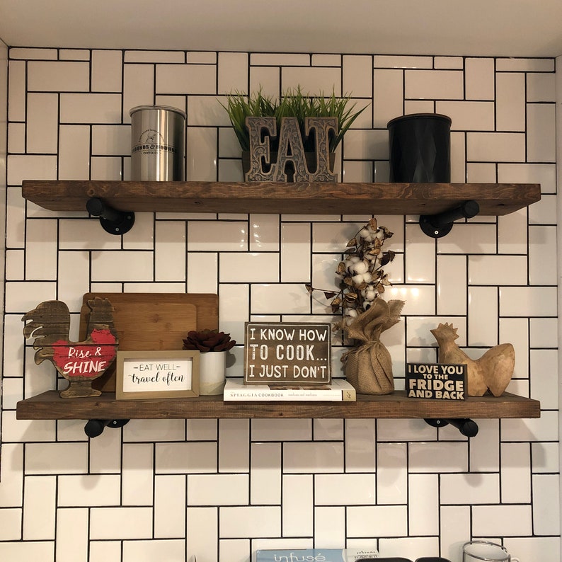 Industrial Floating Shelf Kitchen Shelving Rustic Wood - Etsy