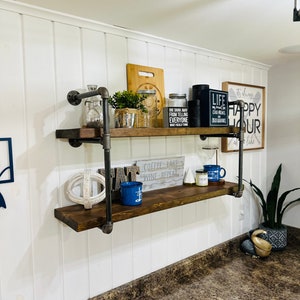 Industrial Pipe Floating Shelves | Farmhouse Wall Mounted Bookcase bild 4