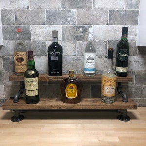 Freestanding Industrial Tiered Bar Shelving, Tiered Bottle Display, Black Pipe Bar Organizer, Whiskey Display