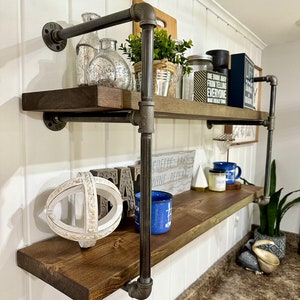 Industrial Pipe Floating Shelves | Farmhouse Wall Mounted Bookcase bild 6